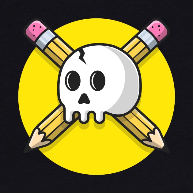 Skull And Cross Pencil Cartoon Vector Icon Illustration by Catalyst Labs